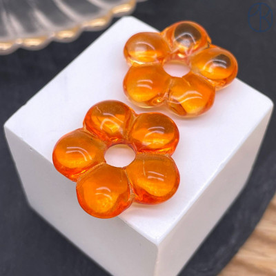 Подвеска бублик цветок №1 оранжевый 24 мм