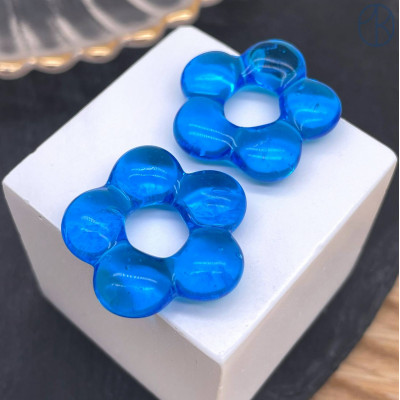 Подвеска бублик цветок №1 синий 24 мм