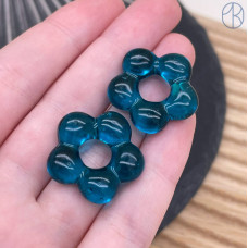 Подвеска бублик цветок №1 темно-бирюзовый 24 мм