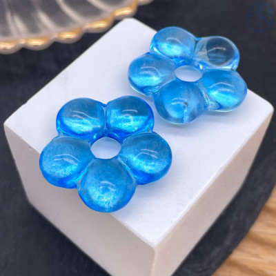 Подвеска бублик цветок №1 темно-голубой 24 мм