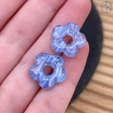 Подвеска бублик цветок бело-голубой 16 мм
