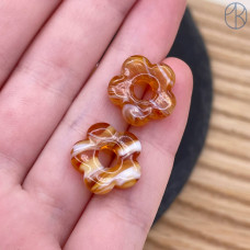 Подвеска бублик цветок бело-коричневый №1 16 мм