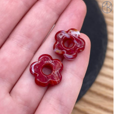 Подвеска бублик цветок бело-красный 16 мм