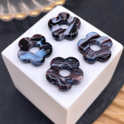 Подвеска бублик цветок бело-сиреневый №1 16 мм