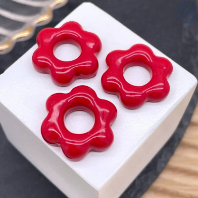 Подвеска-бублик цветок красный ~ 17 мм