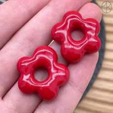 Подвеска-бублик цветок красный ~ 22 мм