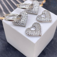 Подвеска бублик сердце цирконы, цвет серебро 16х14 мм 