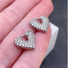 Подвеска бублик сердце цирконы, цвет серебро 16х14 мм 