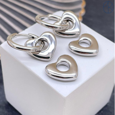 Подвеска бублик сердце, цвет серебро 13х14 мм 