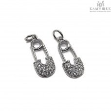 Подвеска булавка цирконы, цвет серебро 18х8 мм 