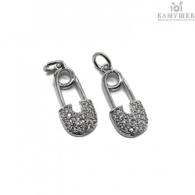 Подвеска булавка цирконы, цвет серебро 18х8 мм 