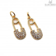 Подвеска булавка цирконы, цвет золото 18х8 мм 