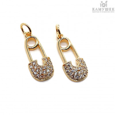 Подвеска булавка цирконы, цвет золото 18х8 мм 