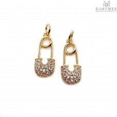 Подвеска булавка цирконы, цвет золото 18х8 мм 