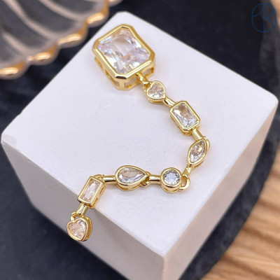 Подвеска цепочка геометрия цирконы, цвет золото 70 мм