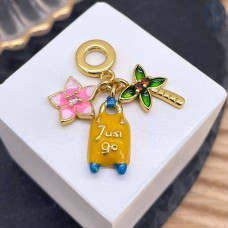 Подвеска чемодан, пальма и цветок, цвет золото 15 мм 