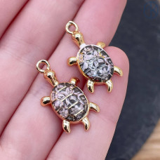 Подвеска черепаха черно-розовая, цвет золото 20 мм