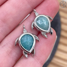 Подвеска черепаха огранка амазонит, цвет серебро 15 мм