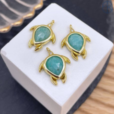 Подвеска черепаха огранка амазонит, цвет золото 15 мм