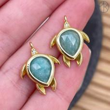 Подвеска черепаха огранка амазонит, цвет золото 15 мм