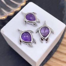 Подвеска черепаха огранка аметист, цвет серебро 15 мм