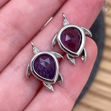 Подвеска черепаха огранка аметист, цвет серебро 15 мм