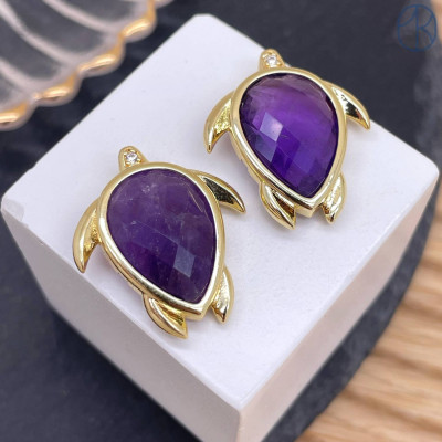 Подвеска черепаха огранка аметист, цвет золото 25 мм