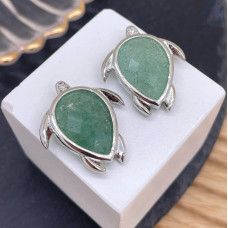 Подвеска черепаха огранка авантюрин зеленый, цвет серебро 25 мм