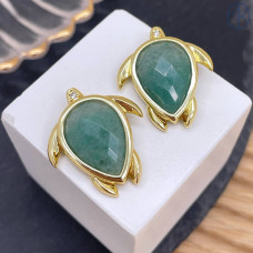 Подвеска черепаха огранка авантюрин зеленый, цвет золото 25 мм