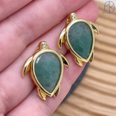 Подвеска черепаха огранка авантюрин зеленый, цвет золото 25 мм