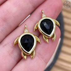 Подвеска черепаха огранка черный агат, цвет золото 15 мм