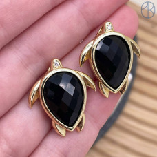 Подвеска черепаха огранка черный агат, цвет золото 25 мм