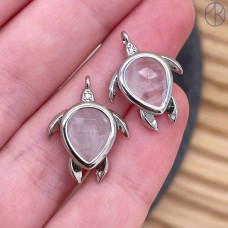 Подвеска черепаха огранка горный хрусталь, цвет серебро 15 мм