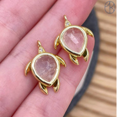 Подвеска черепаха огранка горный хрусталь, цвет золото 15 мм