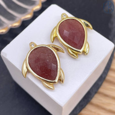 Подвеска черепаха огранка кварц клубничный, цвет золото 25 мм