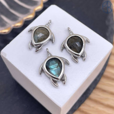 Подвеска черепаха огранка лабрадор, цвет серебро 15 мм