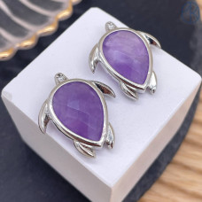 Подвеска черепаха огранка лавандовый аметист, цвет серебро 25 мм