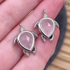 Подвеска черепаха огранка розовый кварц, цвет серебро 15 мм