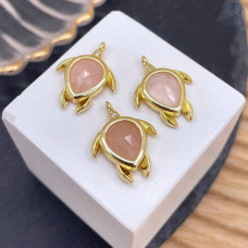 Подвеска черепаха огранка розовый кварц, цвет золото 15 мм