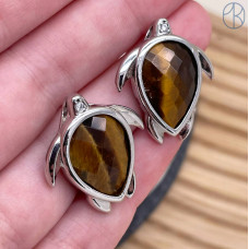 Подвеска черепаха огранка тигровый глаз, цвет серебро 25 мм