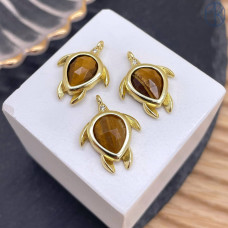 Подвеска черепаха огранка тигровый глаз, цвет золото 15 мм