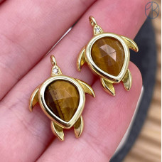 Подвеска черепаха огранка тигровый глаз, цвет золото 15 мм