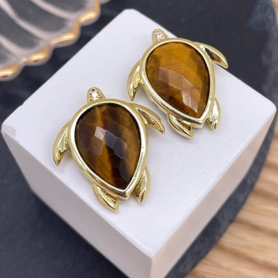 Подвеска черепаха огранка тигровый глаз, цвет золото 25 мм