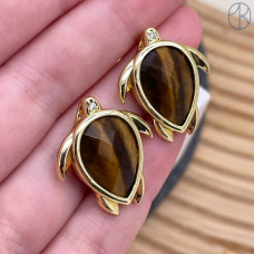 Подвеска черепаха огранка тигровый глаз, цвет золото 25 мм