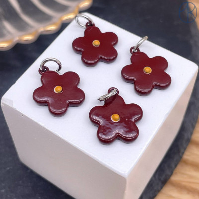 Подвеска цветок бордовая эмаль, цвет серебро 14 мм 