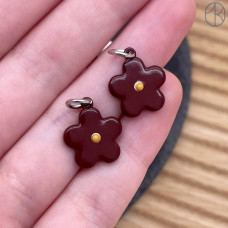 Подвеска цветок бордовая эмаль, цвет серебро 14 мм 