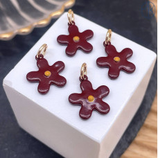 Подвеска цветок бордовая эмаль, цвет золото 13 мм 