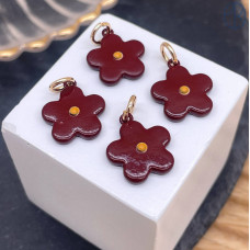 Подвеска цветок бордовая эмаль, цвет золото 14 мм 