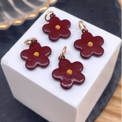 Подвеска цветок бордовая эмаль, цвет золото 14 мм 