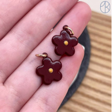 Подвеска цветок бордовая эмаль, цвет золото 14 мм 